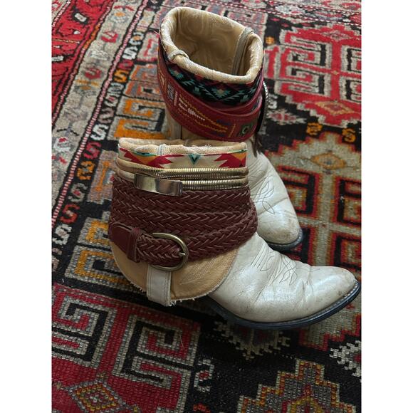Upsicled cowboy boots boho bohemian booties feather reworked sz 8 free people - Picture 13 of 16